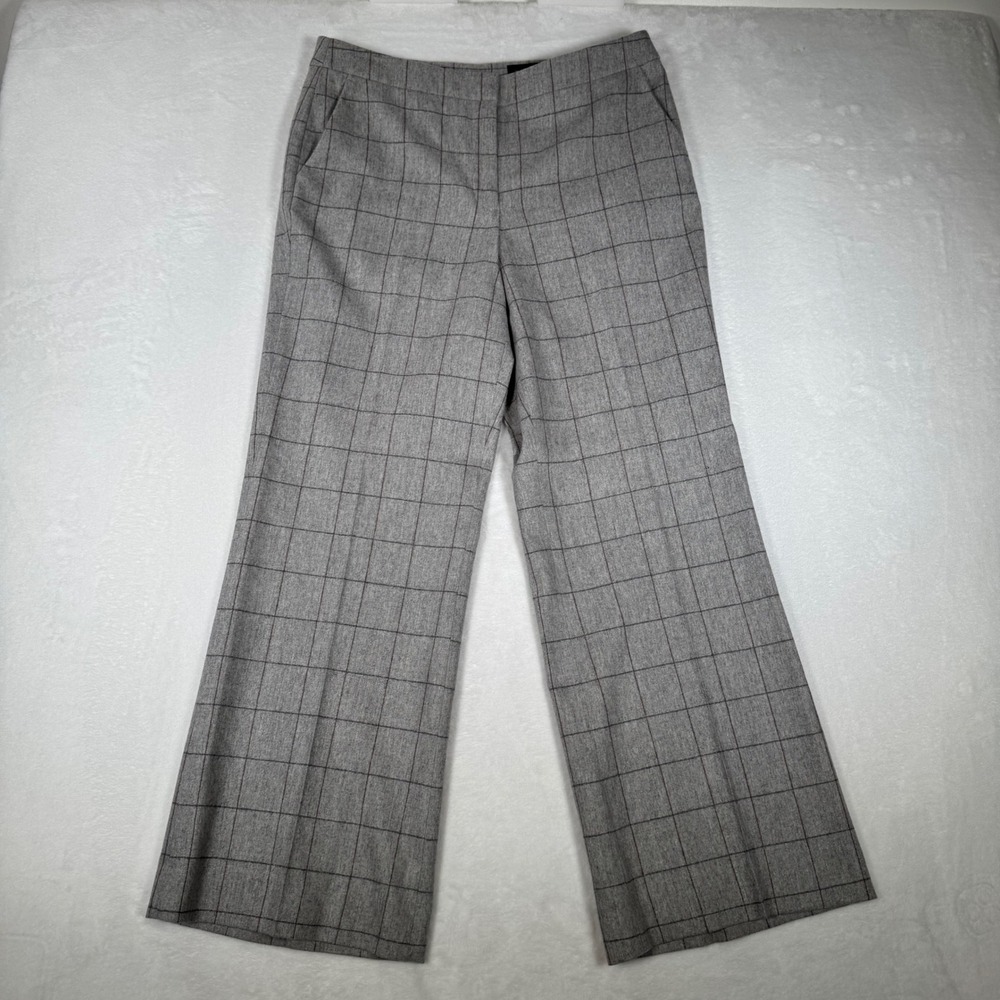 Brooks Brothers Womens 8 Trousers Grey Windowpane Wool Cashmere Wide Leg 42346 - Picture 2 of 12